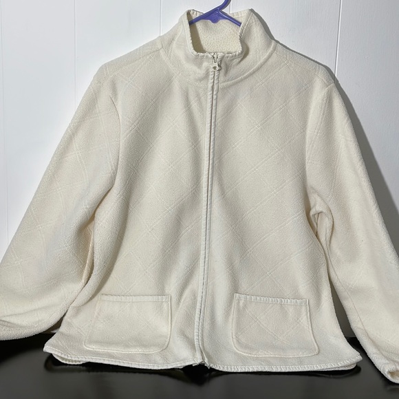 Ivory White Fleece Zip Front Lightweight Cardigan Jacket Blazer - Picture 2 of 13